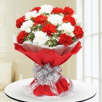 Red and White Carnation Flower Bouquet